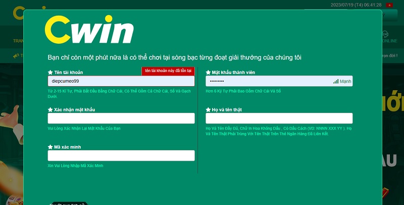 Cách tạo tài khoản tại nhà cái CWin cho người mới